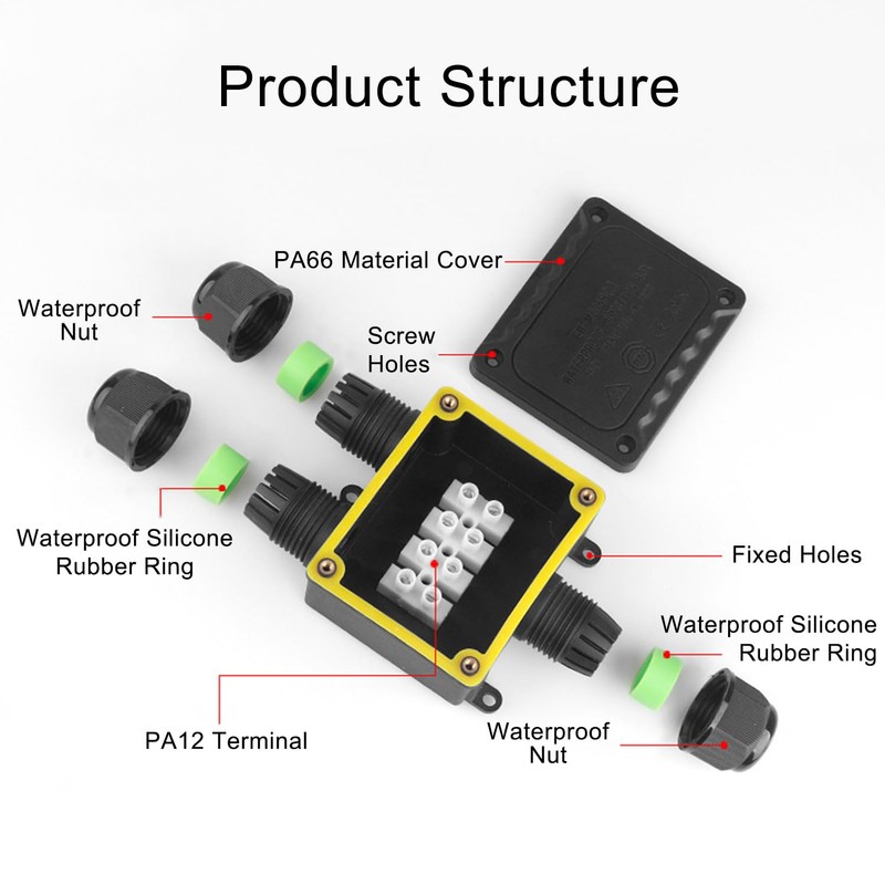 Arector Outdoor IP68 Waterproof Junction Box, Splice Box 3 Way