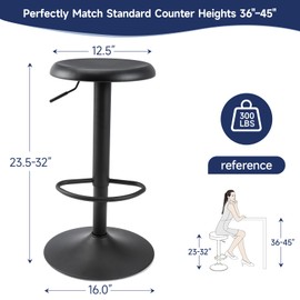 Brage Living Bar Stools, Adjustable Height Swivel Bar Stools, Metal Airlift Barstools, Backless Counter Height Bar Chairs for Kitchen Dining Room Pub Cafe 1Pc (Black)