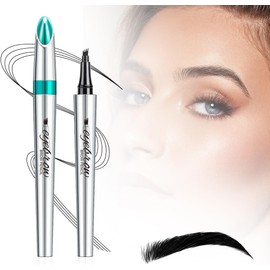 Lápiz de Cejas Microblading 3D (Paquete de 2) (2 Pcs negro) Pluma con 4 puntas para cejas, impermeable, trazo fino perfecto para contornos y un aspecto cejas totalmente natural
