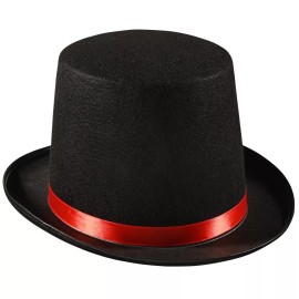 Dress Up America Top Hat For Adults - Black Felt Magician Hat With Trimming - Kids, Red