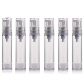12PCS 10ML / 0.34oz Transparent Small Ounce Empty PS Plastic Airless Vacuum Pump Press Bottle Jar Pot Vial Container For Cosmetic Makeup Serums Cream Lotion Travel Toiletries Liquid Toner Sample