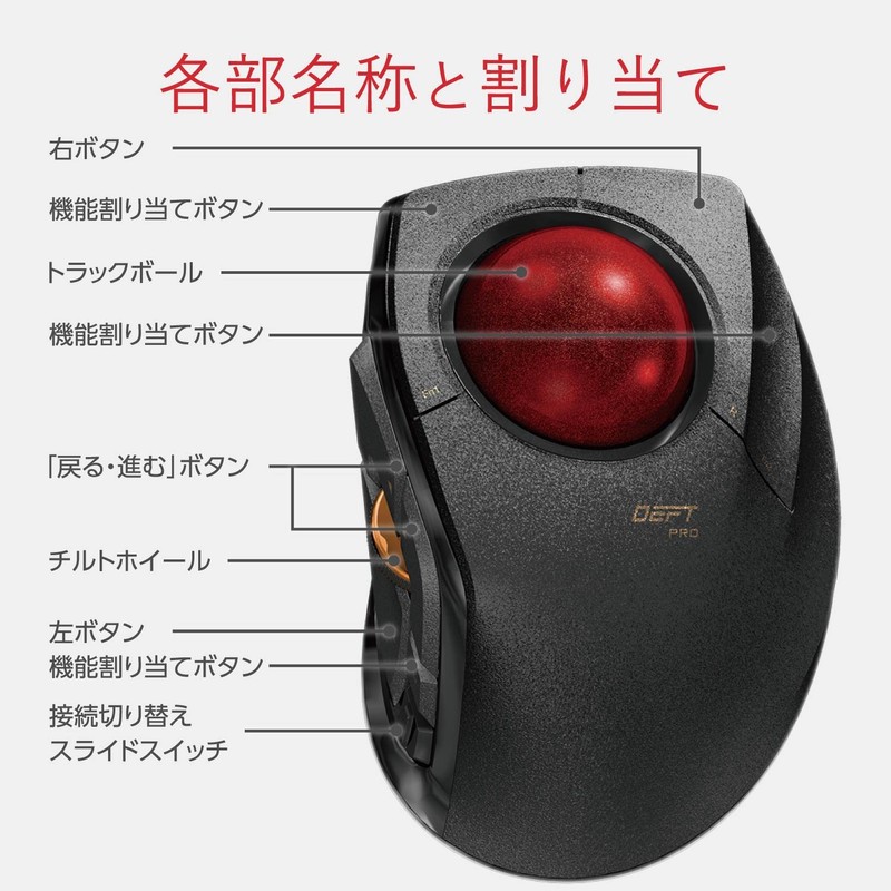 エレコム マウス 有線/ワイヤレス/Bluetooth トラックボール人差指 中型ボール 8ボタン チルト機能 ブラック M-DPT1MRXBK