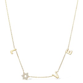Gold Love Star of David Necklace - Jewish Symbol Pendant for Women (Adjustable Chain)