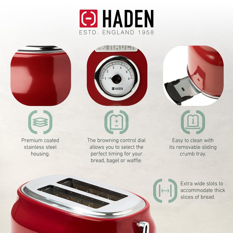 Haden Dorset 2 Slice Wide Slot Stainless Steel Toaster with