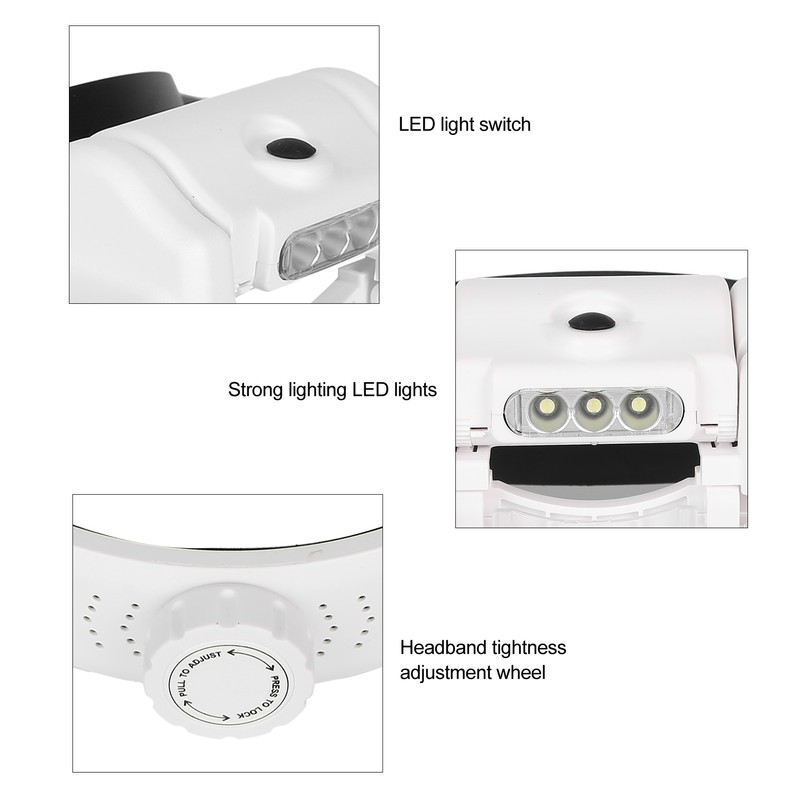 LED Helmet Magnifier Tattoo Beauty Adjustable Headband Magnifying Glass Head