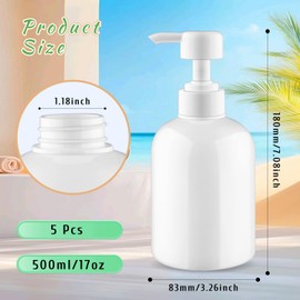 DynnnDy 5 Pcs 500ml/17oz PET Round Plastic Shampoo Pump Jar Leakproof Large Lotion Dispensers Refillable Body Wash Container for Essential Oil Hair Conditioner