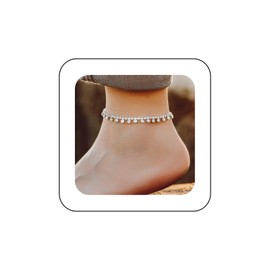 Yheakne Vintage Crystal Dangle Ankle Bracelet Silver Rhinestone Drop Anklet Bracelets Paved Cz Chain Anklet Sparkling Tennis Foot Chain Jewellery for Women