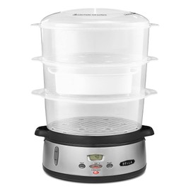 BELLA 9.5 QT Triple Tier Digital Food Steamer, Healthy Fast Simultaneous Cooking, Stackable Baskets for Vegetables or Meats, Rice/Grains Tray, Auto Shutoff & Boil Dry Protection, Stainless Steel