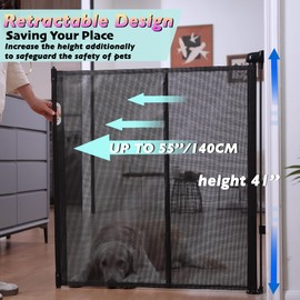 Retractable Baby Gates for Stairs, 55" Wide Baby Gate Dog Gate, 41" Tall Retractable Pet Gate for Doorways, Child Safety Gates Mesh Gate with Fiberglass Rods for Stairways, Hallways, Indoor/Outdoor