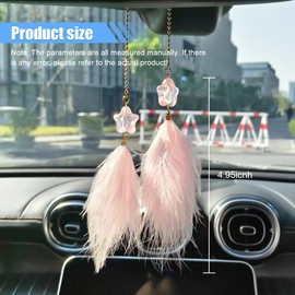 Fuzzy Feather Car Rearview Mirror Accessories - Cute Star Feather Shape Hanging Pendant Car Interior Rear View Mirror Charm - Lucky Ornament Auto Mirror Decoration for Men and Women (Pink)
