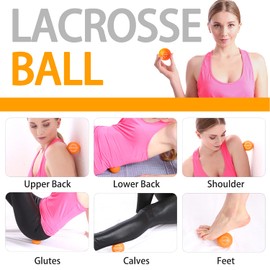 MURLIEN Massage Ball Set, Spiky Ball & Lacrosse Ball for Body Massage, Muscle Relief, Deep Tissue, Myofascial Release, Massager for Neck, Shoulder, Back, Foot or Muscle Tension - Orange