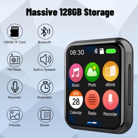 128GB MP3 Player with Bluetooth 5.3, Portable Digital Lossless Music Player with Built-in Speaker, 2.0 in Full Touch Screen, HiFi Sound, FM Radio, Voice Recorder, Earphones Included…