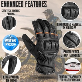 EVO Fitness EVO Fitness Motorbike Motorcycle Gloves Thinsulate 3M Hipora Windproof Waterproof Winter All Weather Thermal Carbon Shell Fiber Knuckle Smartphone Touch Compatible (Black, L)