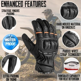 EVO Fitness EVO Fitness Motorbike Motorcycle Gloves Thinsulate 3M Hipora Windproof Waterproof Winter All Weather Thermal Carbon Shell Fiber Knuckle Smartphone Touch Compatible (Black, L)