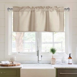 XWZO Cortinas para cenefas de cocina para ventanas, sala de estar, recámara, baño, estilo rústico, comedor, opacas, con aislamiento térmico, bolsillo para barra, 42 pulgadas de ancho x 16 pulgadas de largo, beige, 1 panel.