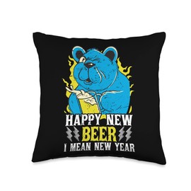 Beer New Year Outfit Happy New Year Funny Beer Drinking Hoppy Drinker Pun Joke Throw Pillow, 16x16, Multicolor