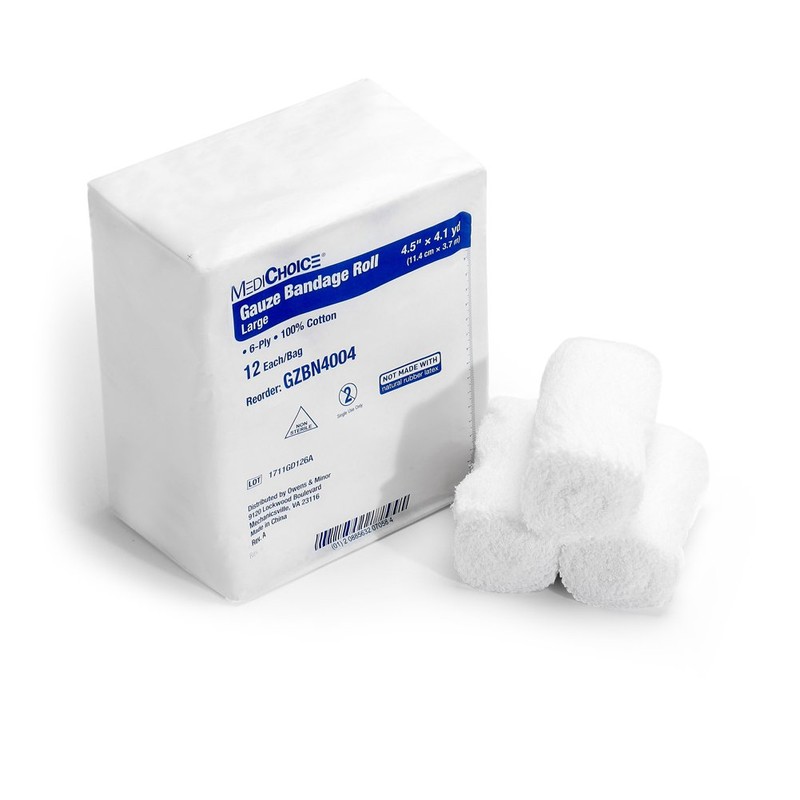 MediChoice Gauze Roll Bandage, 6-Ply, Non-Sterile, Hypoallergenic, 4.5 Inch x