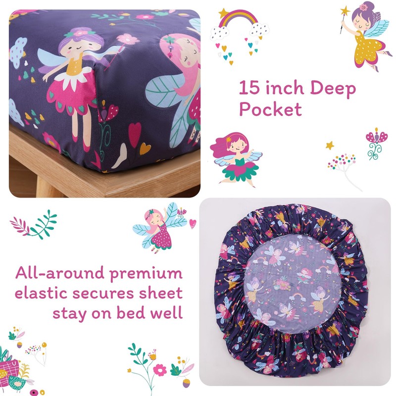 JSD Fairy Floral Kids Sheet Set Twin Size, 3 Piece