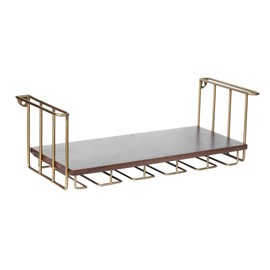 Brick Brown Premium Handcrafted Barvana Bar Shelf in Solid Wood | Hanging Bar Shelf | Wine Rack with Glass Holder | Wall Mounted Mini Bar Rack (25.1x10.1x8.0 Inch)