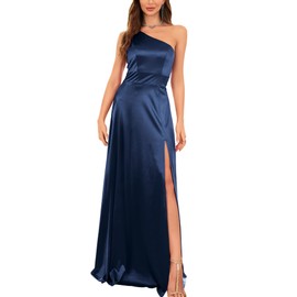Haisora Plus Size One Shoulder Split Evening Gowns Wedding Brdiesmaid Mermaid Maxi Dress (Navy Blue XXL)