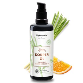 AllgäuQuelle® Organic Body Oil Allgäuer Refreshment with 100% Natural Essential Oils from Lemongrass, Orange, Bergamot, Care Oil with Sesame, Jojoba, Avocado and Shea, 100 ml