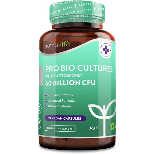 60 Billion CFU Probiotic Cultures - Scientifically Backed Lactospore® for
