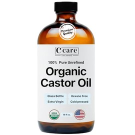 C CARE Aceite de Ricino Orgánico Prensado En Frío Sin Refinar Botella de Vidrio Sin Refinar Usda Certificado Puro Aceite de Ricino Orgánico Sin Hexano Virgen Extra para Crecimiento Del Cabello Cejas P