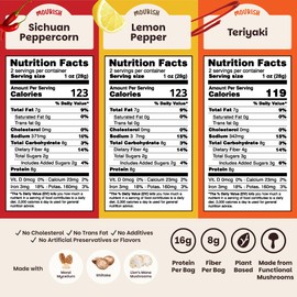 Mourish Vegan Mushroom Jerky, Variety Pack, 3 Pack (2 oz), Good Source of Protein and Fiber, Plant Based Meat, Meatless Healthy Snacks for Hiking, Camping, Work, Travel & School