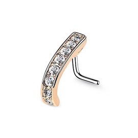 Covet Jewelry Channel Set CZ Nose Crawlers 316L Surgical Steel L Bend Nose Stud Rings (18GA, Length: 6mm, Rose Gold/Clear)