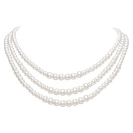 BABEYOND Round Imitation Pearl Necklace Vintage Multi Strands Necklace 20s Flapper Necklace for Party (Style3)