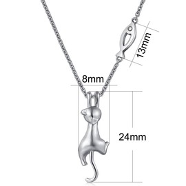 CathMe 3D Cat Necklace Stering Silver Cat Pendant Cat Necklace Ladies Beautiful Kitty Cat Necklace, Silver