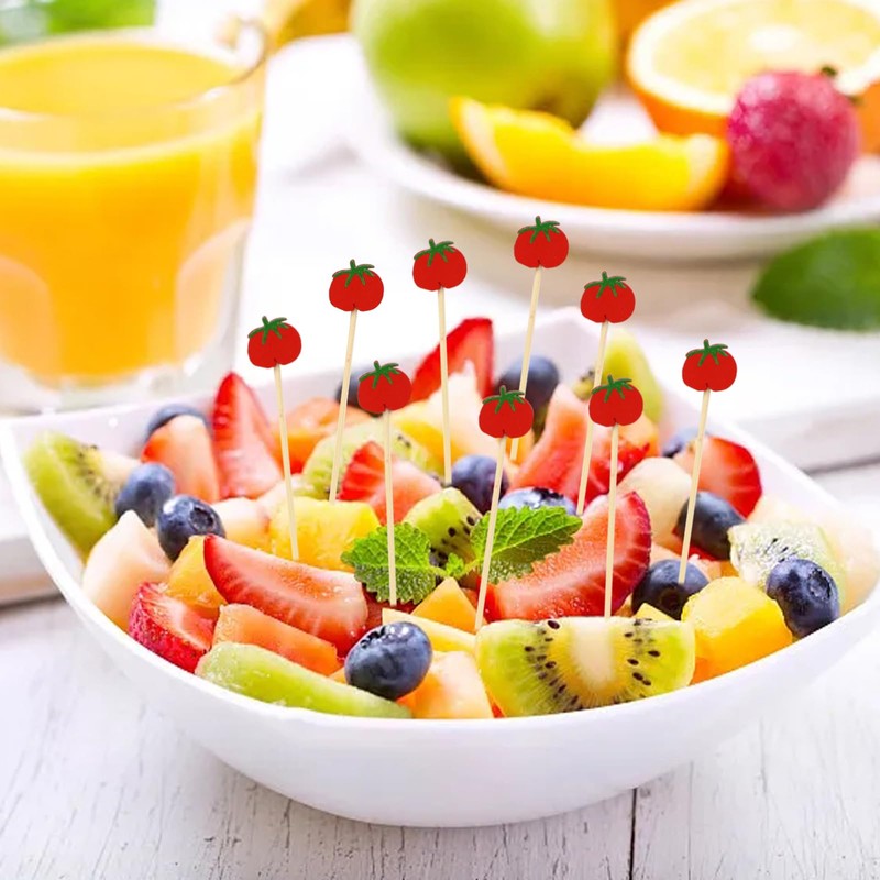 Honbay 100PCS Tomato Bamboo Cocktail Picks Fruit Food Hamburger Toothpicks
