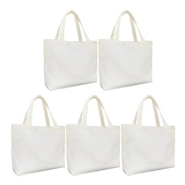 5-Pack Eco-Friendly Reusable Canvas Tote Bags – Large, Lightweight & Washable Grocery Shopping Bags | Versatile Plain Totes for Crafts, DIY Projects, Art & Gifts | Stylish Beige & Natural Colors