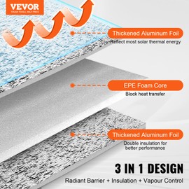 VEVOR Double Reflective Insulation Roll, Foam Core Radiant Barrier, 3.2 mm 48 in x 50 ft, Double-Sided Aluminum Foil EPE Foam Heat Reflective Shield, Thermal Insulation Roll for Window RV Roof