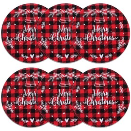 Christmas Placemats Set of 6 Round Holiday Table Mats 13 Inch Heat Resistant Wipeable Waterproof Placemats Washable Xmas Bell Dining Table Mats for Home Kitchen Parties Decor Merry Christmas Placemats