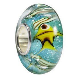 MATERIA by Matthias Wagner Fish Glass Bead Pendant Turquoise Yellow – Glass Pendant Sea Glitter for Beads Bracelet 1513, Sterling Silver Glass, Glass