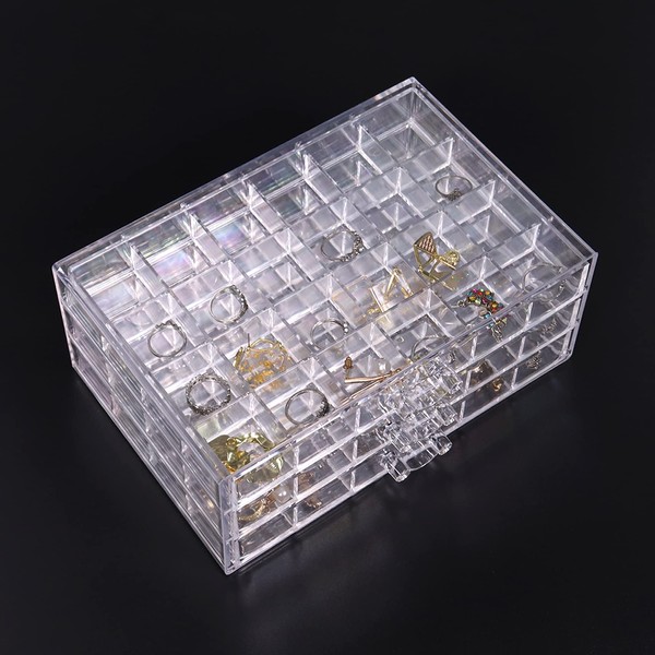 Nideen Clear Earring Storage Organiser, 3 Drawers Acrylic Jewellery Storage Box, Earring Organiser Box Jewelry Storage Organiser for Earrings, Rings, Necklace
