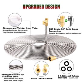 kegemor Garden Hose 75 ft-Metal Water Hose -Flexible Lightweight Outdoor Yard Strong Durable Heavy Duty 304 Stainless Steel Hose Pipe with 10-Way Nozzle, Solid 3/4" Brass Connectors, No Kink Hose