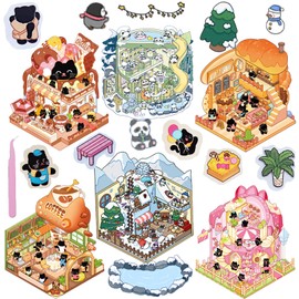DIY 3D Scene Sticker 6 Sets Make Your Own MinI Mysterious House Stickers for Adults Cute Cartoon Animal Sticker for Adult Relief Stress Pass The Time (Cute Animal)