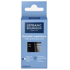 Lefranc Bourgeois 301972 Gouache Paint Set – Black & White 20 ml Tubes, Water-based, Opaque for School and Hobby