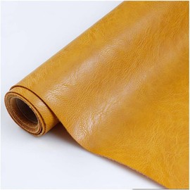 Solid Color PU Synthetic Leather Fabric Vintage Texture Faux Leather Sheets for Sewing Crafting DIY Projects Leatherette Material(Size:2m,Color:Mustard Yellow)