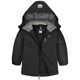 GEMYSE Kids Winter Jacket Waterproof Boys Girls Ski Jacket with Hood Windproof Warm Fall and Winter Outerwear(Jet Black,8)