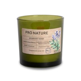 Müller Kerzen PRO NATURE Duftkerze im Glas mit Holzdocht und Rapswachs - Rosmarin & Lavendel Duft - Enthält natürliche ätherische Öle und Rapsöl - Recyceltes Glas - 1er Pack