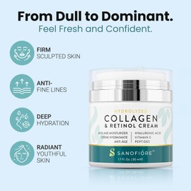 Retinol Collagen Cream For Face Anti Aging Moisturizer | Type I & III Collagen for a Firm Supple Look |10,000 ppm Retinol for Smooth, Soft & Even Skin Appearance | Women & Men,1.7 fl.oz