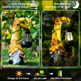 twinbling 12" Solar Gnome Garden Statues Outdoor Fall Decor with LED Lantern Outdoor Gnomes Fall Decorations for Home Patio Yard Bee Gifts for Women Mom