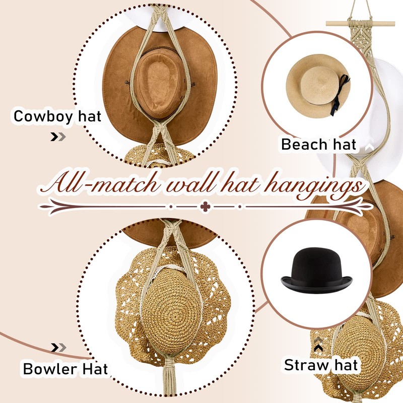 Yulejo Macrame Hat Hangers Boho Hat Rack Cowboy Hat Hanger