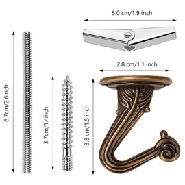 SEISSO 3 Brass Sets Ceiling Hooks for Hanging Plants, Heavy Duty Metal Swag Hook with Hardware and Toggle Wings for Ceiling Installation Cavity Wall Fixing