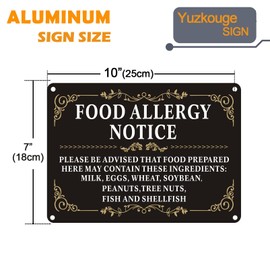 Yuzkouge Food Allergy Notice Sign - 2 Pack, 10” x 7” Rust Free Aluminum Food Allergy Warning For Business Restaurant, Weatherproof, Fade Resistant, Easy Mounting.