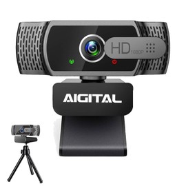 Webcam 1080P with Microphone and Webcam Cover, Tripod, Plug & Play, with Automatic Light Correction, for Laptop, PC, Desktop, for Live Streaming, Video Call, Conference, Online Teaching, Game