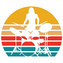 Retro Girl Drummer Silhouette 4 Inch Waterproof Decal Sticker Vintage Band Rock Drum Radiohead Punk Pop Guitar Metal Country Music Instrument Musical Singer DJ Acoustic Studio Jazz Sing CS1440-2PK